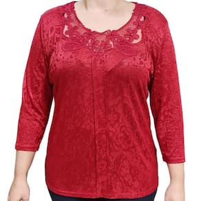 Blusa Feminina 3/4 Pérola Oriental Rendas Vermelha
