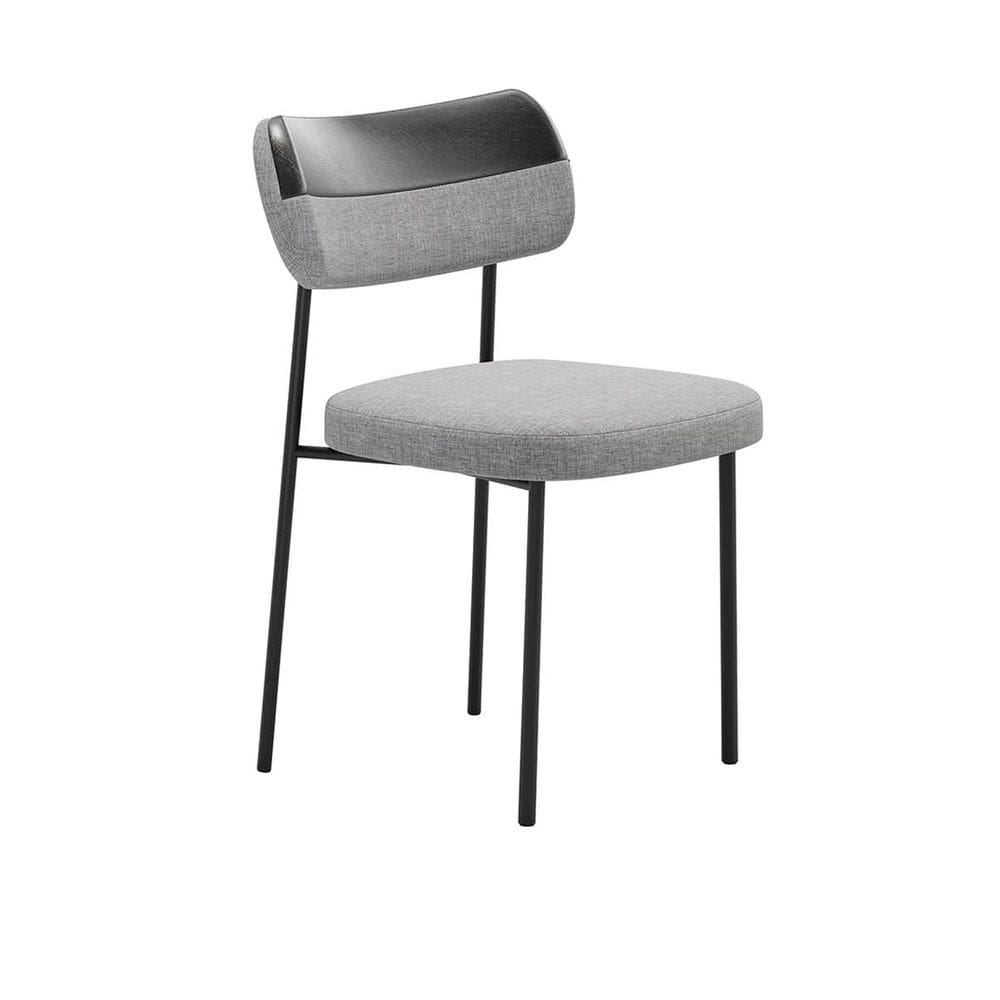 Cadeira Estofada Mila Para Sala Jantar Gourmet em Aço-Curíssimo Preto-Linho Cinza-EdeCasaMoveis