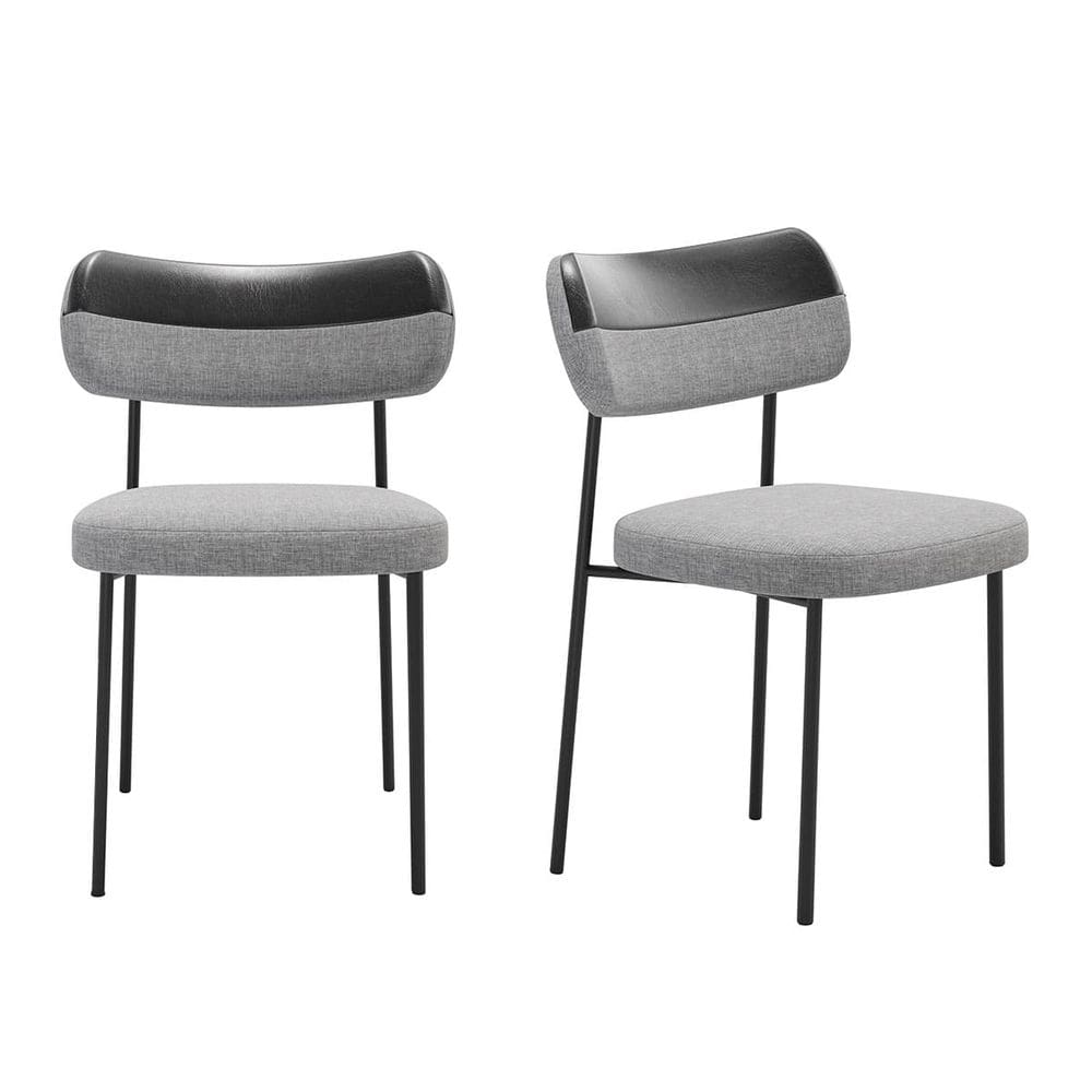 Kit 2 Cadeiras Mila Para Sala Jantar Gourmet em Aço e Couríssimo-Preto-Linho-Cinza-EdeCasaMoveis