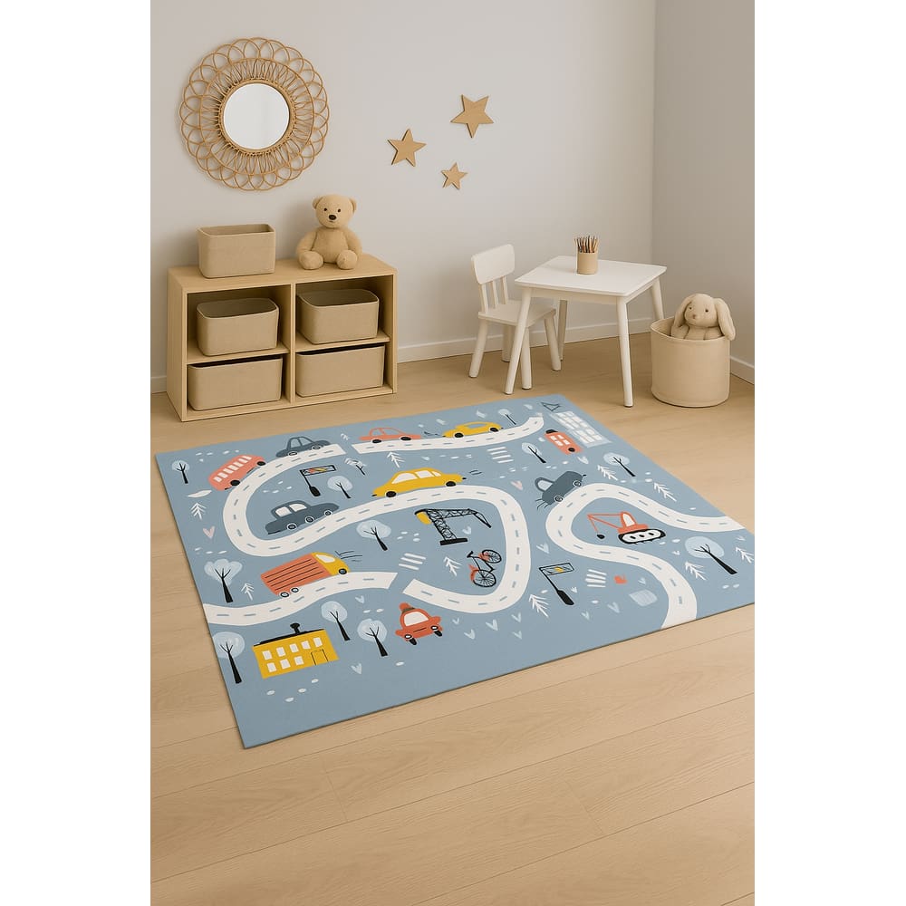 Tapete Infantil Emborrachado Antiderrapante 100x140cm - Carrinhos