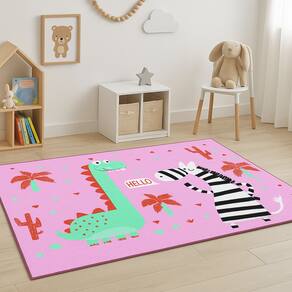 Tapete Infantil Emborrachado Antiderrapante 100x140cm - Dino Rosa