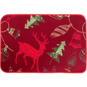 Tapete Capacho Porta Enfeite Rena Vermelho Decoração 39x59cm