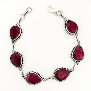 Pulseira Gotas Pedra Rubi Indiano Prata 925