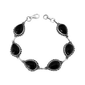 Pulseira Gotas Pedra Onix Prata De Bali 925