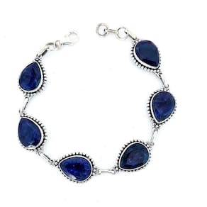 Pulseira Gotas Pedra Safira Indiana Prata 925