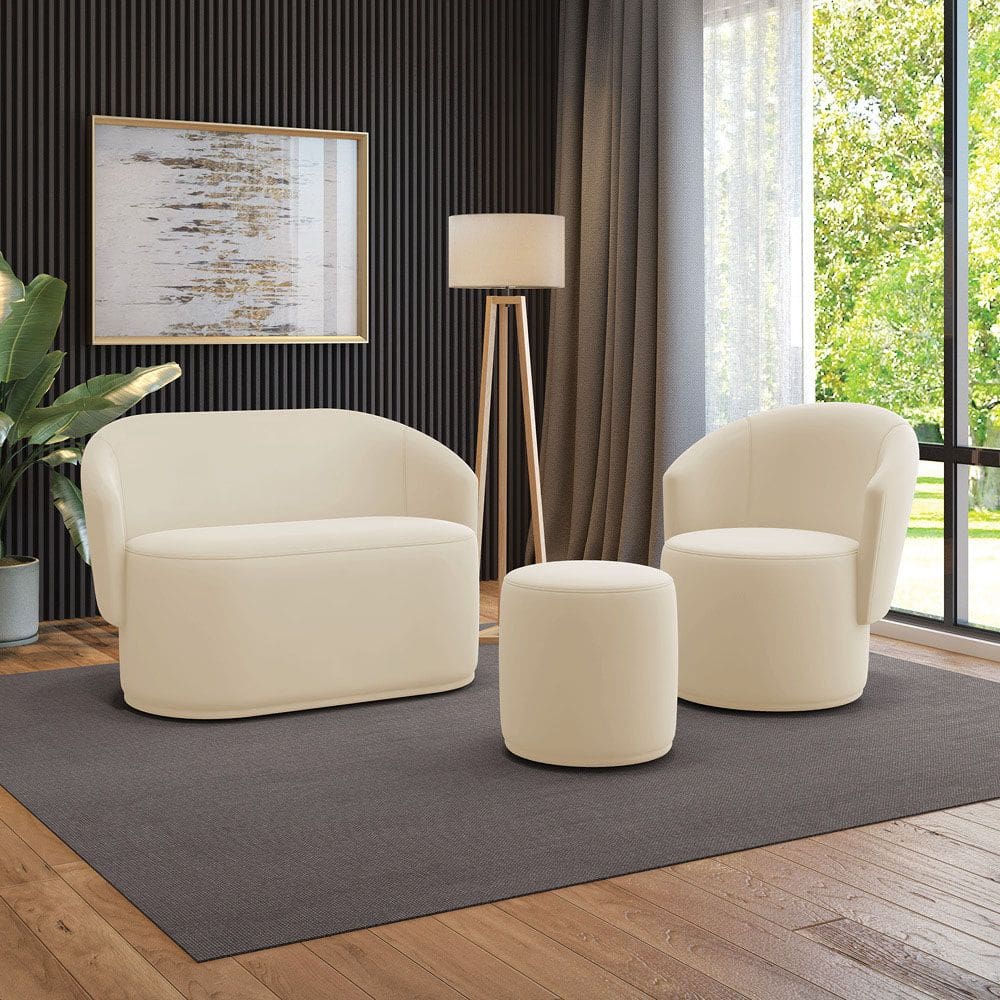 Sofá Namoradeira com Poltrona e Puff Orgânico Sala Malu Veludo M11 - D`Rossi