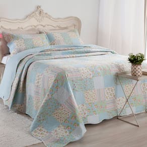 Kit Cobre Leito Colcha Mix King Estampado Dupla Face Floral 3 Peças - Karina