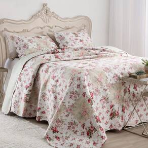Kit Cobre Leito Colcha Mix King Estampado Dupla Face Floral 3 Peças - Isabela