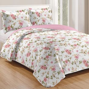 Kit Cobre Leito Colcha Mix King Estampado Dupla Face Floral 3 Peças - Nádia