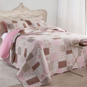Kit Cobre Leito Colcha Mix King Estampado Dupla Face Floral 3 Peças - Mara