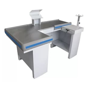 Check-out Caixa Supermercado Kit Automação Com Furação 1,80 Cor Branco Perfil Azul