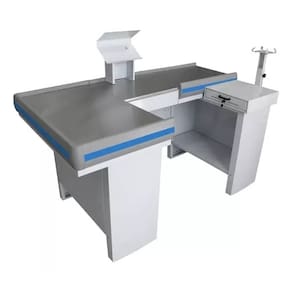 Check-out Caixa Supermercado Kit Para Automação Gaveta 1,80 Cor Branco Perfil Azul