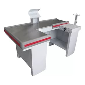 Balcão Checkout De 1,80m Com Furação Para Balança Amapá Cor Branco Perfil Vermelho