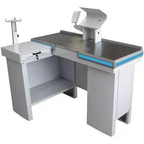 Check-out Caixa Supermercado 1,30m Com Furação + Kit Amapá Cor Branco Perfil Azul