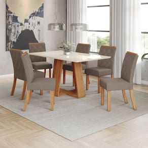 Conjunto para Sala de Jantar com 6 Cadeiras Lins Marrom/Off White/Cinza
