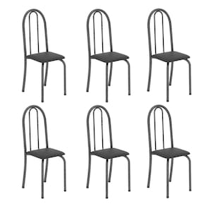 Kit 6 Cadeiras Tubular 96x36x41 Cm Iris B Preto/ Martelado Prata