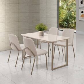 Conjunto para Sala de Jantar com 4 Cadeiras Dora Champagne / Bege / Off White