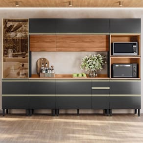 Cozinha Completa 6 Peças 100% Mdf Proença Nogueira/Carbono Prime