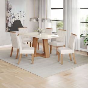 Conjunto para Sala de Jantar com 6 Cadeiras Lins Marrom/Off White