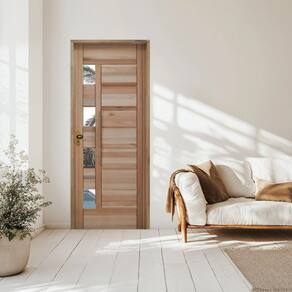 Porta Singular Eucalipto Batente Misto 14 Fechadura Externa 92x210cm Direito Rodam 3b Natural