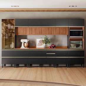 Cozinha Completa 8 Peças 100% Mdf Proença Nogueira/Carbono Prime