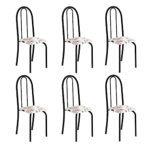 Kit 6 Cadeiras Tubular 96x36x41 Cm Iris B Arabesco / Preto
