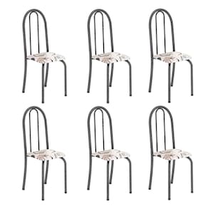 Kit 6 Cadeiras Tubular 96x36x41 Cm Iris B Arabesco/ Mart Prata