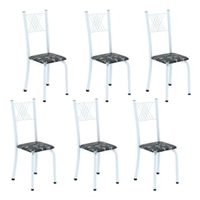 Kit 6 Cadeiras Tubular para Sala de Jantar Sara Preto Floral / Branco