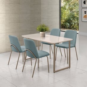 Conjunto para Sala de Jantar com 4 Cadeiras Dora Champagne / Verde Claro / Off White
