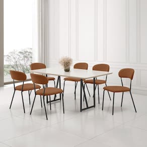 Conjunto Sala de Jantar com 6 Cadeiras Betina Black/ Terracota / Off White