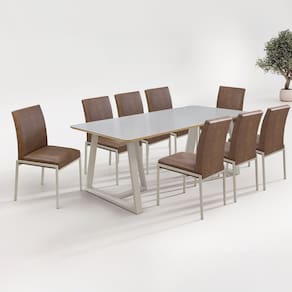Conjunto para Sala de Jantar com 8 Cadeiras Atenas Champanhe / Marrom / Off White