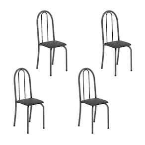 Kit 4 Cadeiras Tubular 96x36x41 Cm Iris B Preto/ Martelado Prata