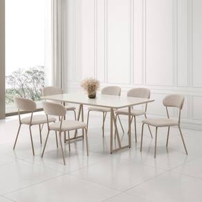 Conjunto para Sala de Jantar com 6 Cadeiras Betina Champagne/Bege/ Off White
