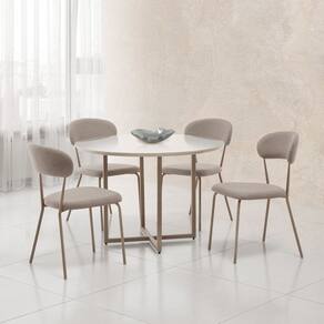 Conjunto para Sala de Jantar com 4 Cadeiras Ditalia Cinza / Bege Escuro / Off White