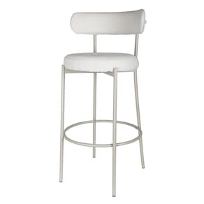 Banqueta para Cozinha Estofada em Tecido e Base em Aço Serena Off White/Areia
