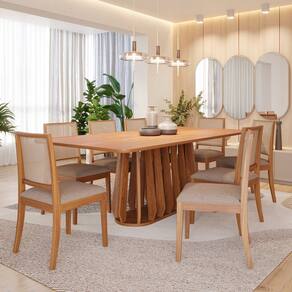Conjunto para Sala de Jantar com 8 Cadeiras Pitanga Cinamomo / Bege