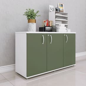 Armário para Escritório Credenza 03 Portas Pivotante Branco/Salvia