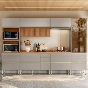 Cozinha Completa 6 Peças 100% Mdf Proença Nogueira/Nude Prime