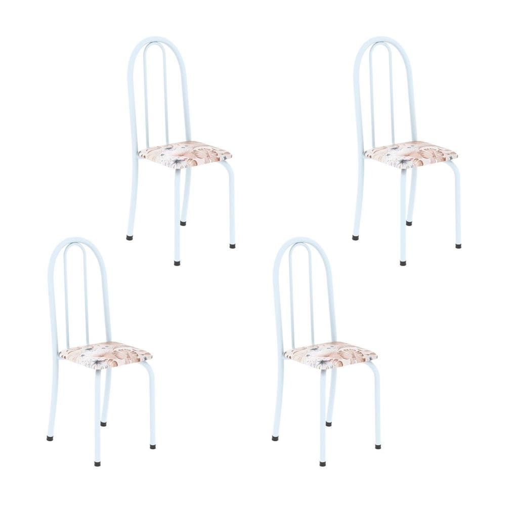 Kit 4 Cadeiras Tubular 96x36x41 Cm Iris B Botanic Bege / Branco