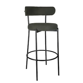 Banqueta para Cozinha Estofada em Tecido e Base em Aço Serena Verde Oliva/Preto