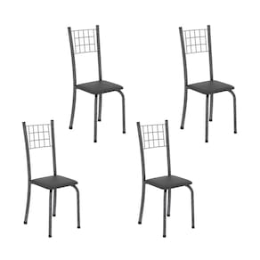 Kit 4 Cadeiras Tubular 95x37x40 Cm Dany Preto/ Martelado Prata