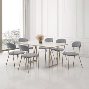 Conjunto para Sala de Jantar com 6 Cadeiras Betina Champagne/ Cinza/ Off White