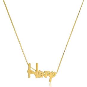 Colar Personalizado Nome Letra Da Disney Folheado Em Ouro