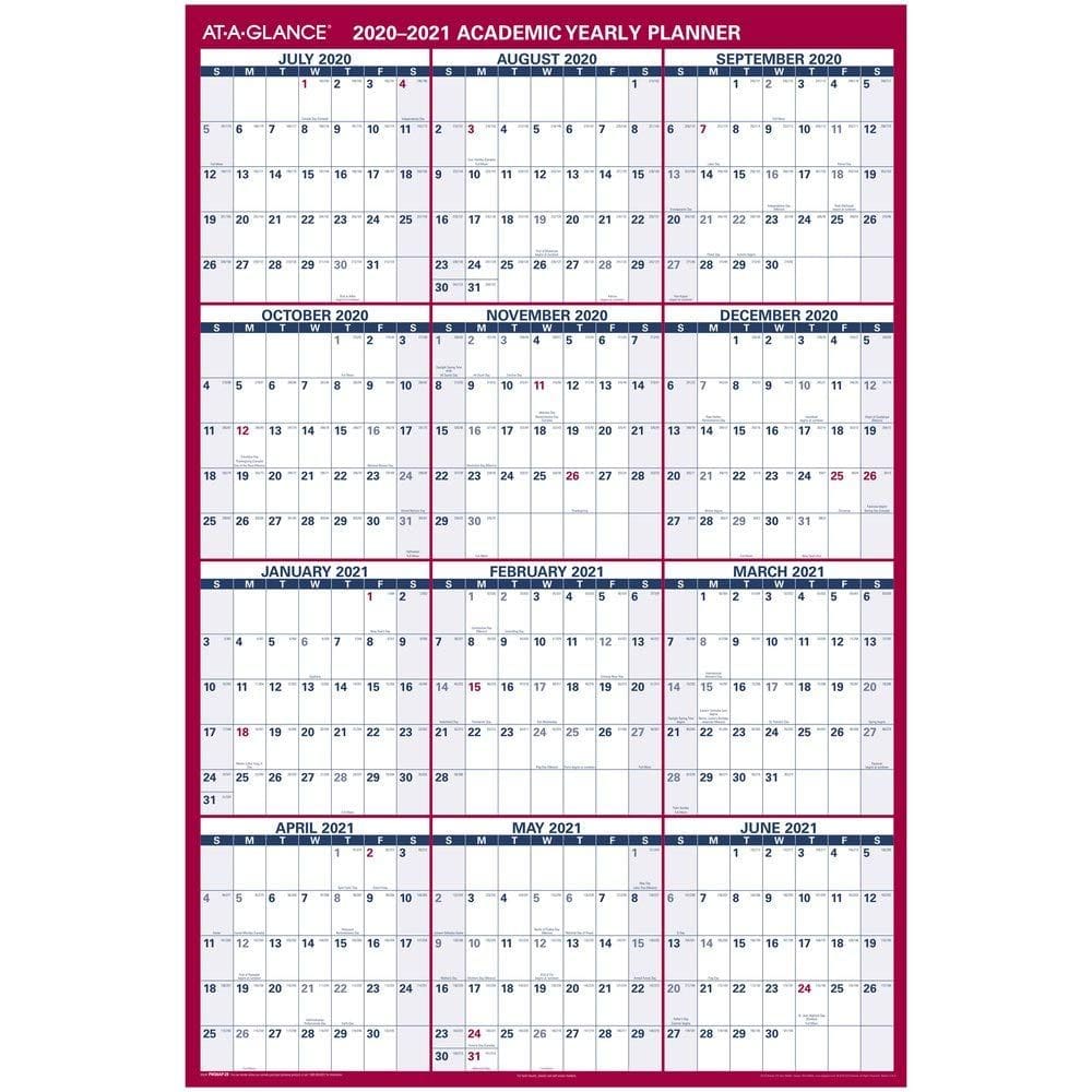 Calendário de parede AT-A-GLANCE Academic 2020-2021 32x48cm Dry Erase