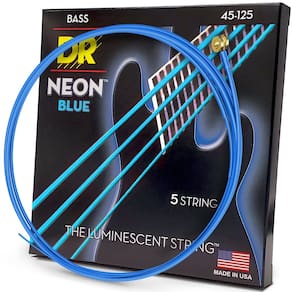 Cordas de baixo DR Strings NBB5-45 Hi-Def Neon Blue Medium 5 cordas