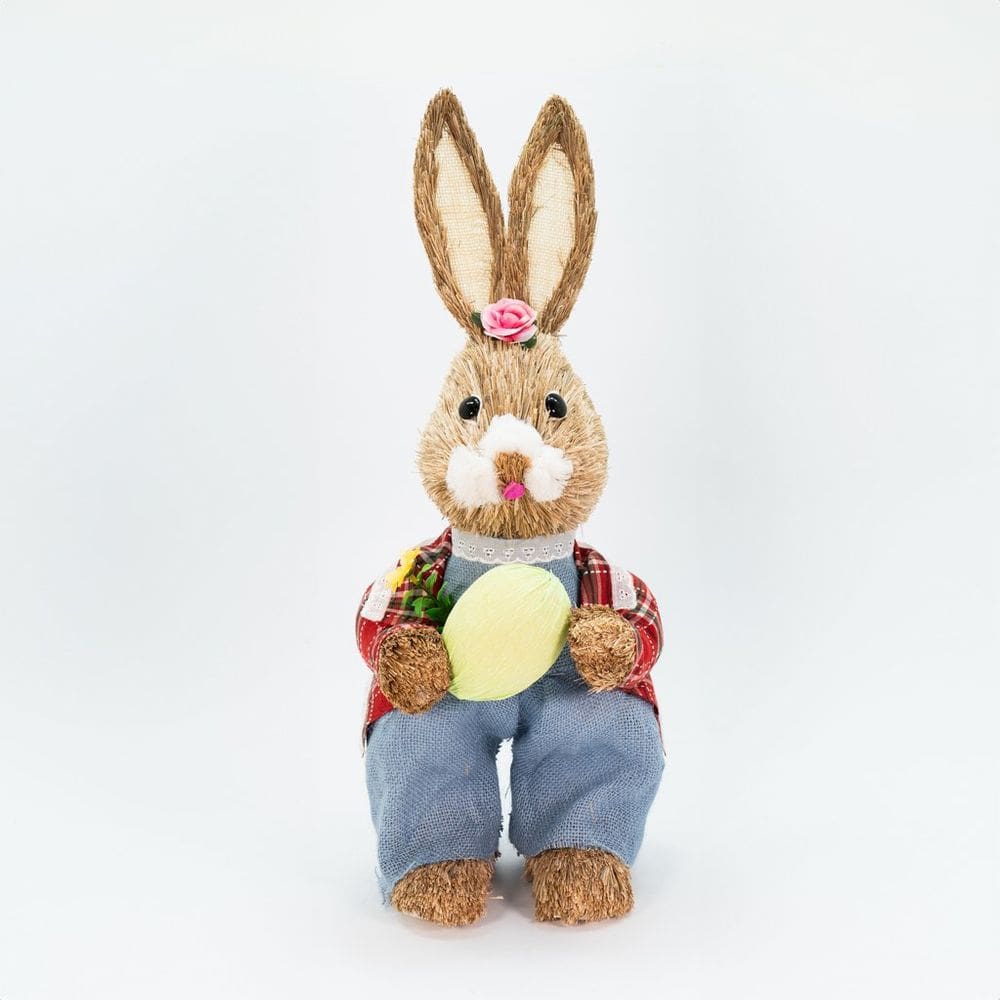 Coelho De Páscoa Decoração Enfeite em Palha Coelhinho Xadrez 54cm