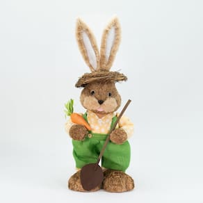 Coelho De Páscoa Decoração em Palha Coelhinho Jardineiro 63cm