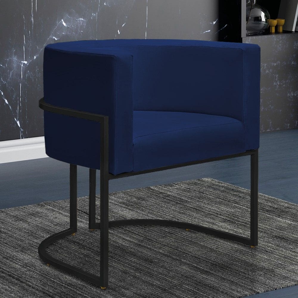 Poltrona Reforçada Decorativa Sala Nayara Base Ferro Preto Suede Azul Marinho