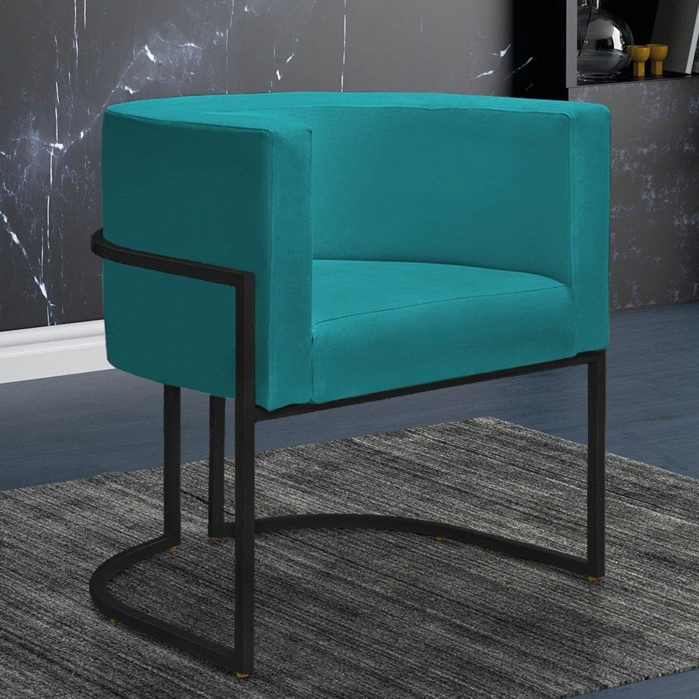 Poltrona Reforçada Decorativa Sala Nayara Base Ferro Preto Suede Azul Tifany