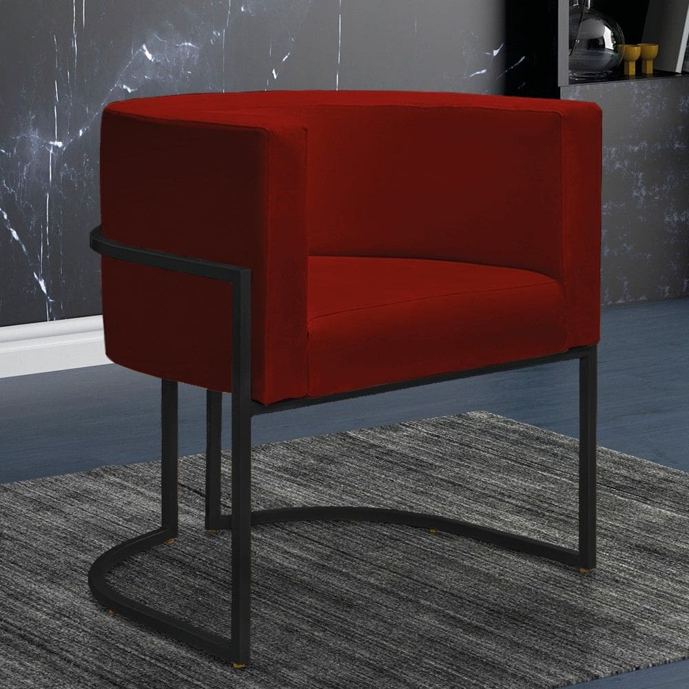 Poltrona Reforçada Decorativa Sala Nayara Base Ferro Preto Suede Marsala